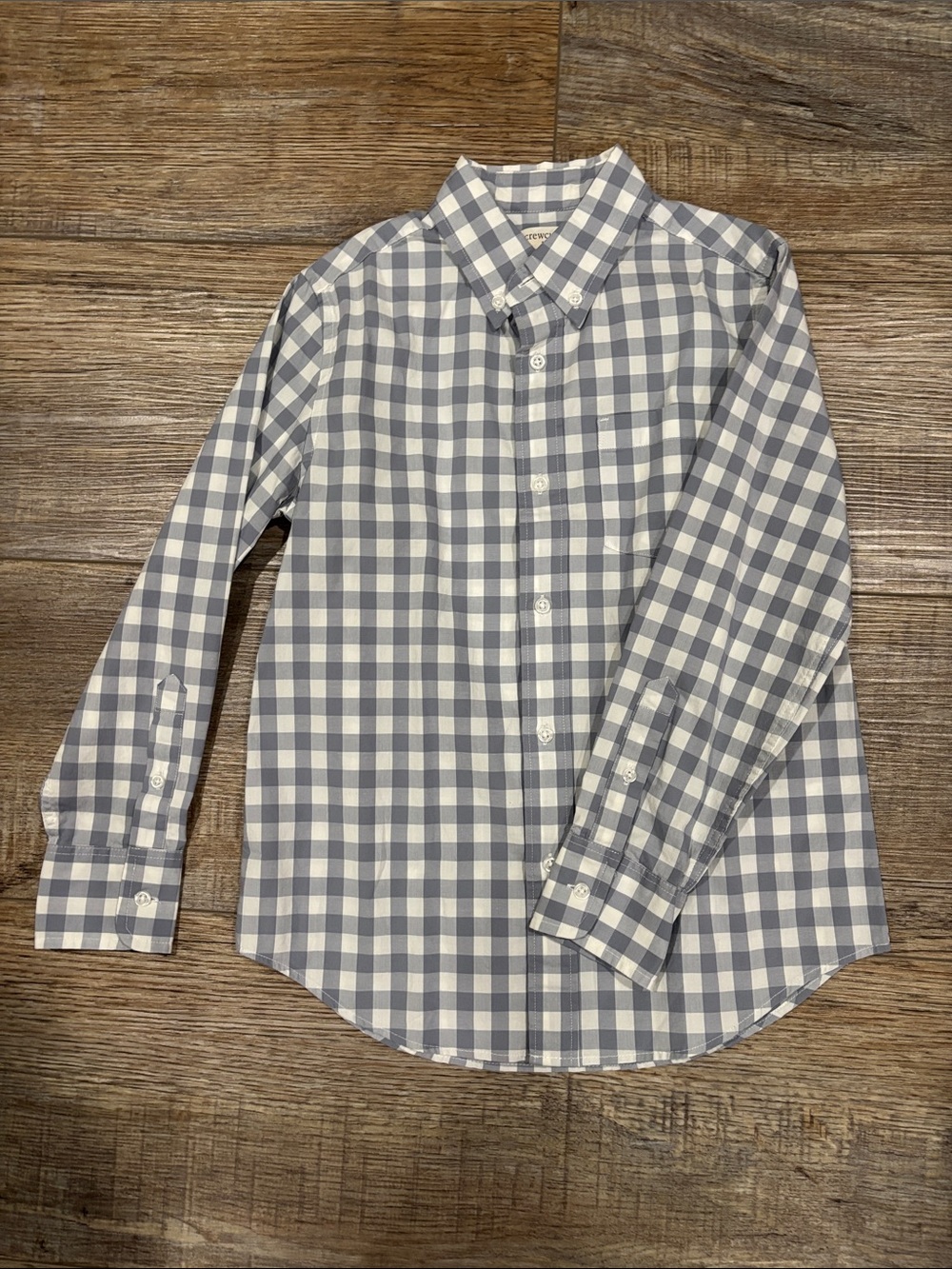 Boys Crewcuts button up long sleeve shirt, gray & white. Size 8.
